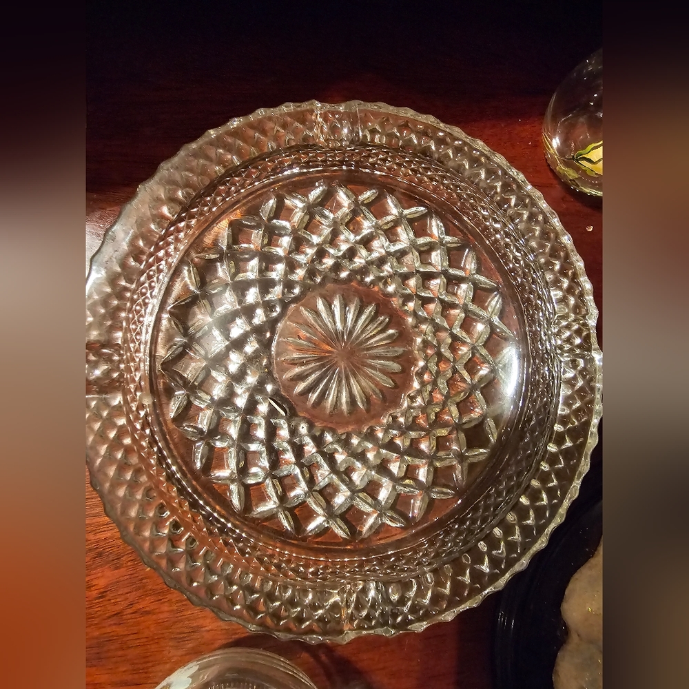 Heavy pressed glass ashtray